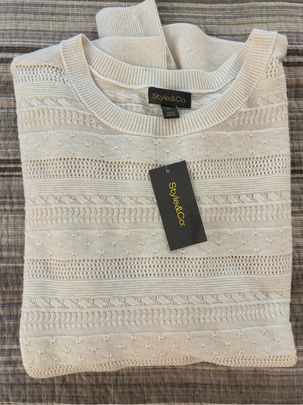 Style & Co. Cream Open-Work Crewneck Sweater